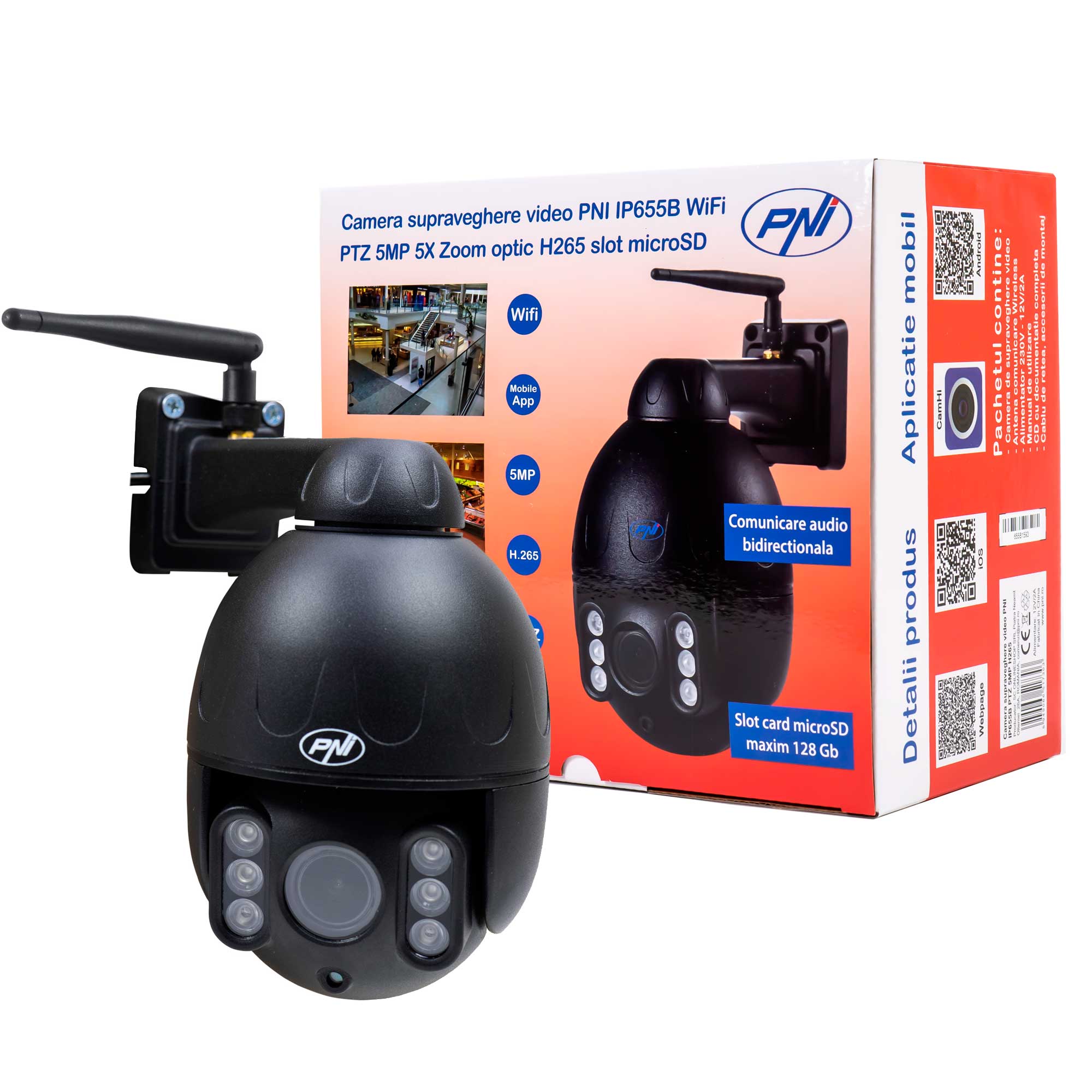 pipeline Charming recovery Camera supraveghere video PNI IP655B 5MP WiFi PTZ 5X Zoom optic H265 –  SERVIS